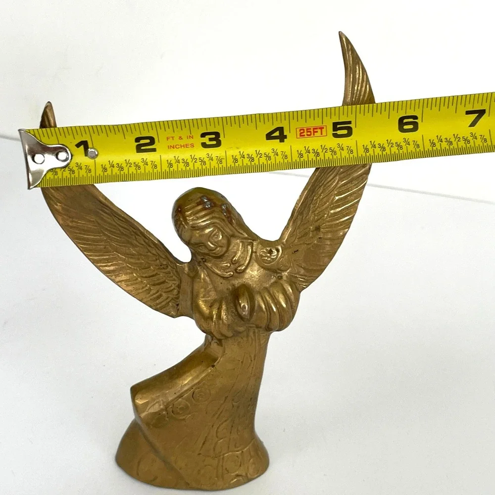 Vintage Brass Angel Candle Holders Pair Mid Century Statues Christmas Boho Decor